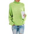 thumbnail image 1 of Suéter de mujer, jersey de punto grueso, cuello medio alto, informal, holgado, con mangas de murciélago Fruta verde, 1 of 9