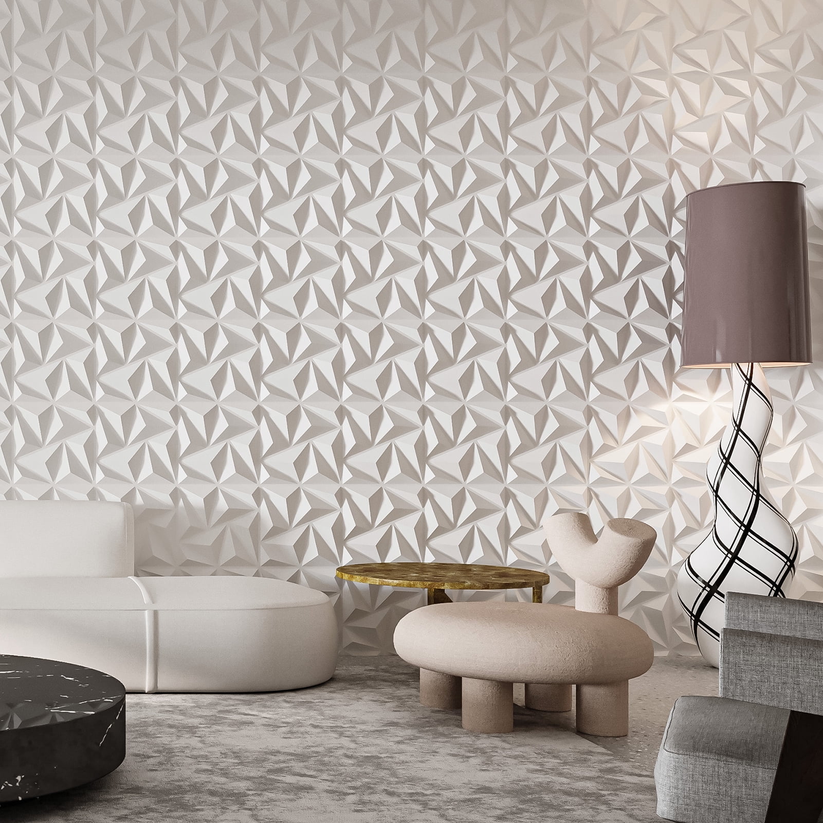 20PCS 11.8'' x 11.8'' PVC 3D Wall Panel Diamond for Interior Wall Décor in White, Wall Decor PVC Panel, 3D Textured Wall Panels