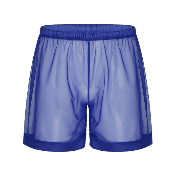 iEFiEL Mens Mesh Loose Boxer Shorts Seethrough Beach Board Shorts Royal Blue XXL