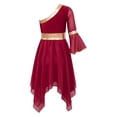 thumbnail image 7 of Aislor Kids Girls One Shoulder Color Block Robe Dance Dress Tunic Lyrical Dancewear Burgundy 12, 7 of 7