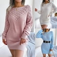 thumbnail image 2 of Chic Hollow Knit Sweater Dress Women Fashion Winter Crewneck Long Sleeve Turtleneck Pullover, 2 of 8