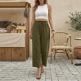 thumbnail image 6 of Capri Pants for Women High Waisted Wide Leg Casual Lounge Pant Summer Adjustable Drawstring Trousers with Pockets Army Green L, 6 of 8