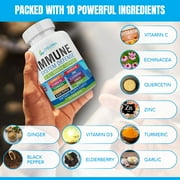 Immune System Support - Daily Formula with Vitamin C, D3, Zinc, Elderberry, Quercetin, Echinacea, Turmeric, Ginger, Garlic