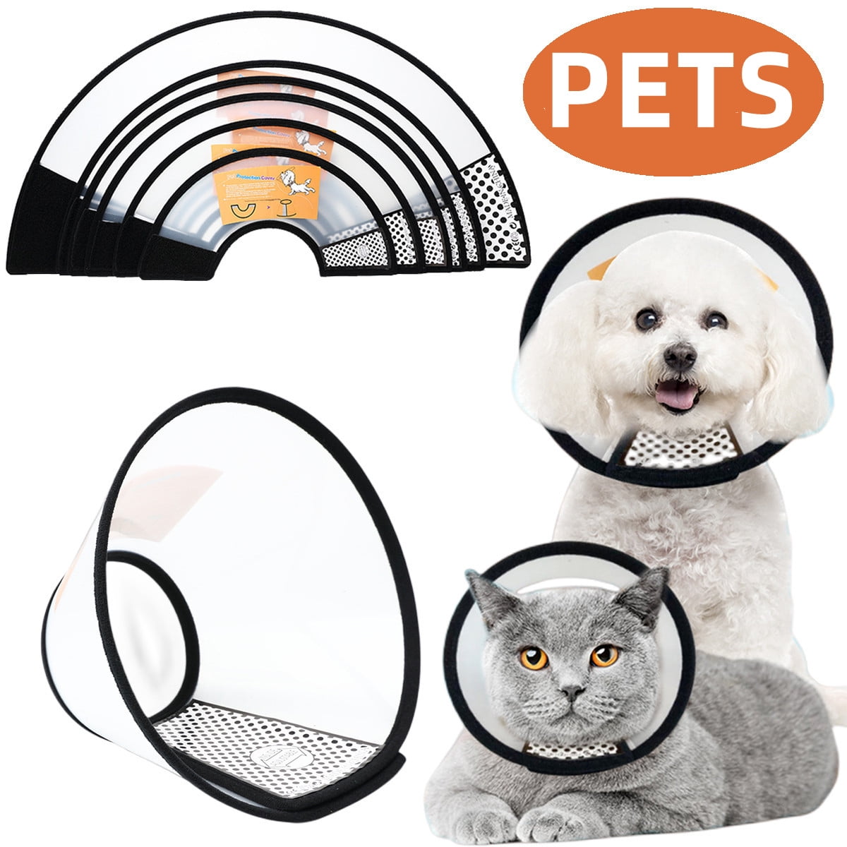 Dog Cone Flexible Plastic Pet Cone Adjustable Protective Collars