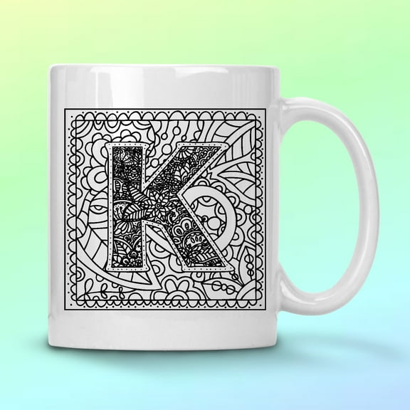 WHITE COFFEE MUG 11 OZ MONOGRAM K