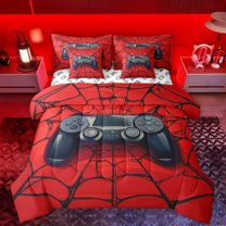Manfei Black Console 7-Piece Twin Bedding Sets,Gamepad Gamer Gaming Bedding Comforter Set,Halloween Spider Webs Sheet Sets For Boys Teens,Luxury Bedroom Decor Reversible