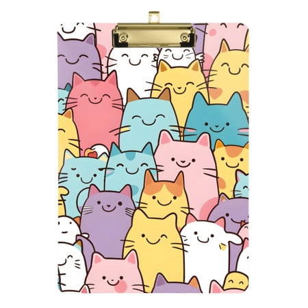 Cute Cartoon Cat Faces Acrylic Clipboard Drawing Board with Hook Writing Pad File Storage A4 Size Gold 12.5" x 9"