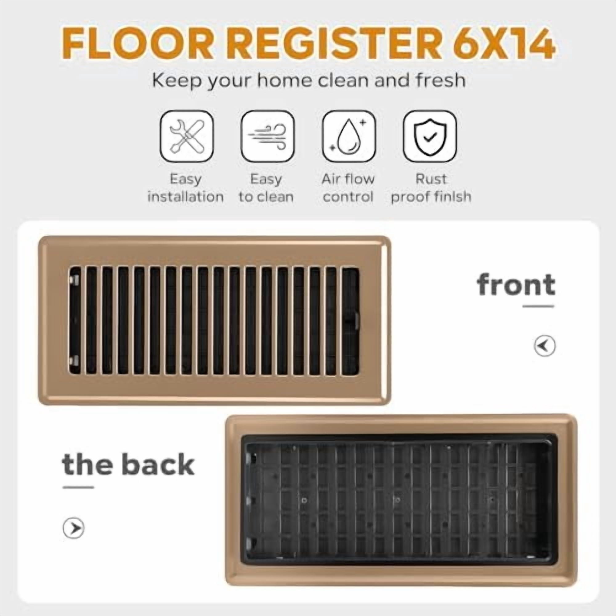 6x14 Floor Vent Covers Heavy Duty Floor Registers, Floor Air Vent Covers for Home Floor Wall Ceiling, Rust Proof Finish Registers, Floor Vents 4 Pack Brown