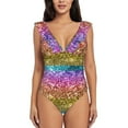 thumbnail image 2 of Yiaed Glitter Rainbow Print Women's Ruffled One Piece Swimsuit V Neck Swimwear Slimming Monokini for Woman-X-Large, 2 of 8