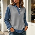 thumbnail image 5 of QATAINLAV Womens Denim Spliced Shirts Waffle Knit Button Henley Shirt Casual Textured Long Sleeve Tops, 5 of 10