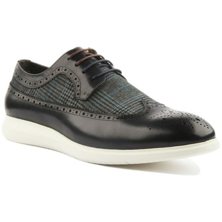 

JUSTINREESS Noel Men s Lace Up Casual Leather Checkered Brogue Shoes In Navy Size 12