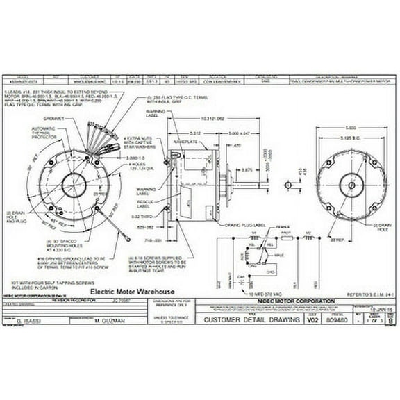 1/2-1/5 hp 1075 RPM 2-Speed 208-230V; 5.6" Condenser Motor Nidec # 5465