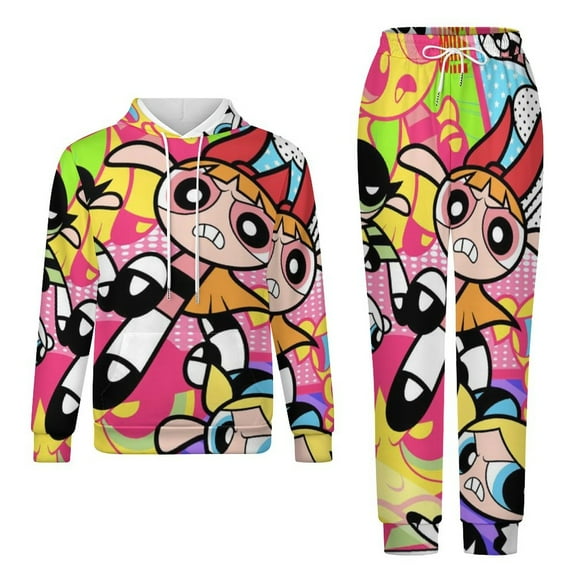 The Powerpuff Girls Unisex Adult Sweatsuits Hoodie & Sweatpants Long Sleeve Hooded Sweatshirt Matching Joggers Tracksuit Sets 2XS