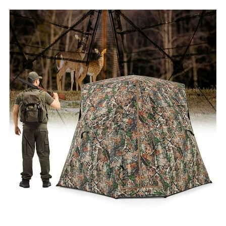 360° One Way See Through Hunting Blind - Camouflage Ground Blind for Deer & Turkey - Pop-Up Hunting Tent with 2-3 Person Capacity, Silent Windows & Portable Bag