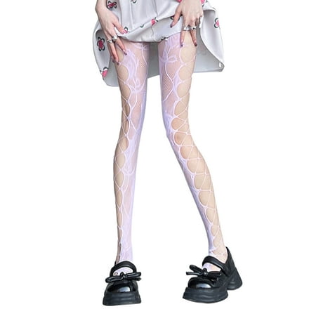 

GHOONEY Women Side Hollow Mesh Tights Harajuku Rose Flower Fishnet Pantyhose Stockings
