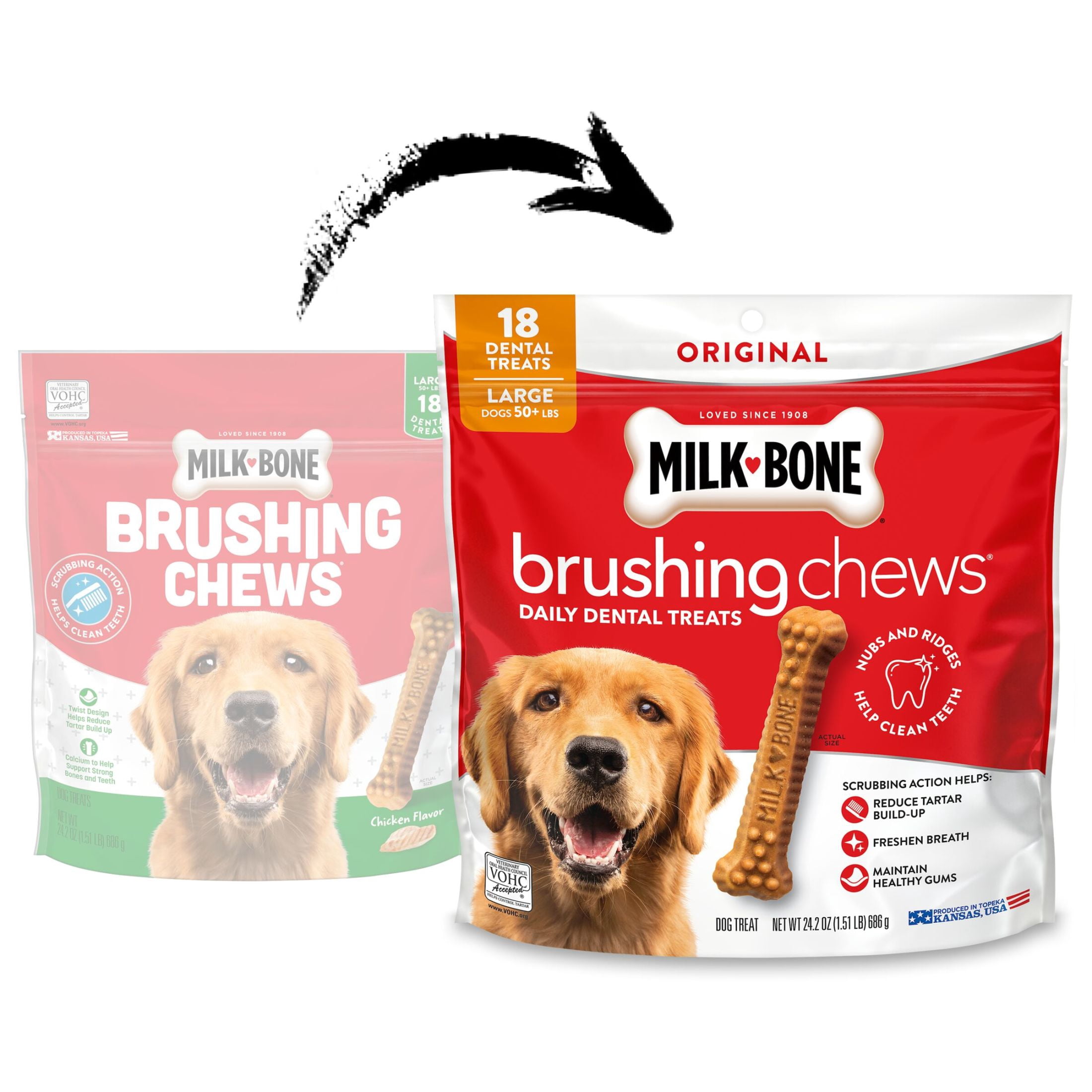 Milk Bone Brushing Chews Original Chicken Flavor Daily Dental Dog Treats, Large, 24.2 oz Bag