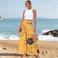 thumbnail image 4 of Women’s Casual Pants Flared Leg Wide Leg with Ties Ruffle Harem Palazzo Pants with Pockets Saffron L, 4 of 5