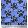 thumbnail image 1 of Soimoi Blue polyester Crepe Fabric Lion Stencil Foot Animal Print Fabric by Yard 42 Inch Wide, 1 of 5