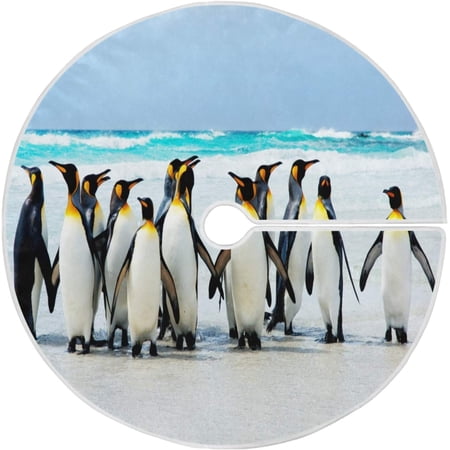 ZHANZZK King Penguin Xmas Christmas Tree Skirt Stand Mat for Holiday Party Decoration Indoor Outdoor 36 inches
