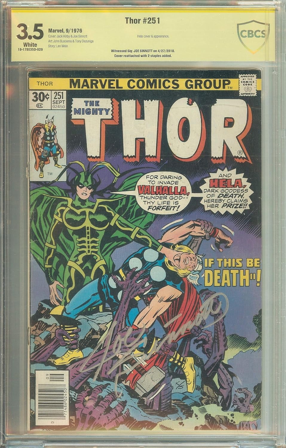 Autographed The Mighty Thor #251 Signed  CBCS 3.5