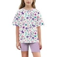 thumbnail image 6 of Spazoro Little & Big Girls Leisure Outfit Sets, 2-Pieces Easter Crew Neck Summer Short Sleeve Shirt and Shorts Sets Purple Size 14 T, 6 of 9