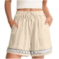 thumbnail image 2 of Bloomae Womens Linen Shorts Summer Casual Loose Drawstring Elastic Waist Beach Vacation Comfy Shorts Lightweight Lace Floral Crochet Eyelet Trim Boho Short Pants with Pockets Khaki XXL, 2 of 10