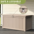 thumbnail image 6 of PATIOEASY 280 Gal Deck Box, Resin Outdoor Storage Bench with Secure Latches, Waterproof Patio Toys Storage Box for Leaf Blowers, Tables Snowboards-Coffee, 6 of 9