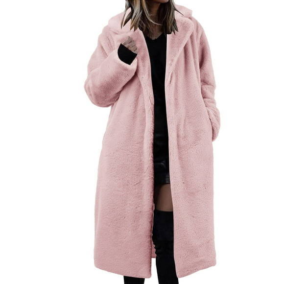 Wyzesi Sweater Coats for Women Womens Winter Warm Lapel Fuzzy Coat Jacket Overcoat Spliced Mid Length Coat Suit Collar Christmas Coats Costume
