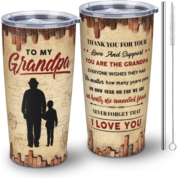 Christmas Grandpa Gifts, Xmas Grandpa Gifts from Grandson, Grandpa Birthday Gifts, Best Grandpa Gifts, Grandpa Gifts from Grandchildren, Grandpa Tumbler with Straw and Lid 20OZ 1PC