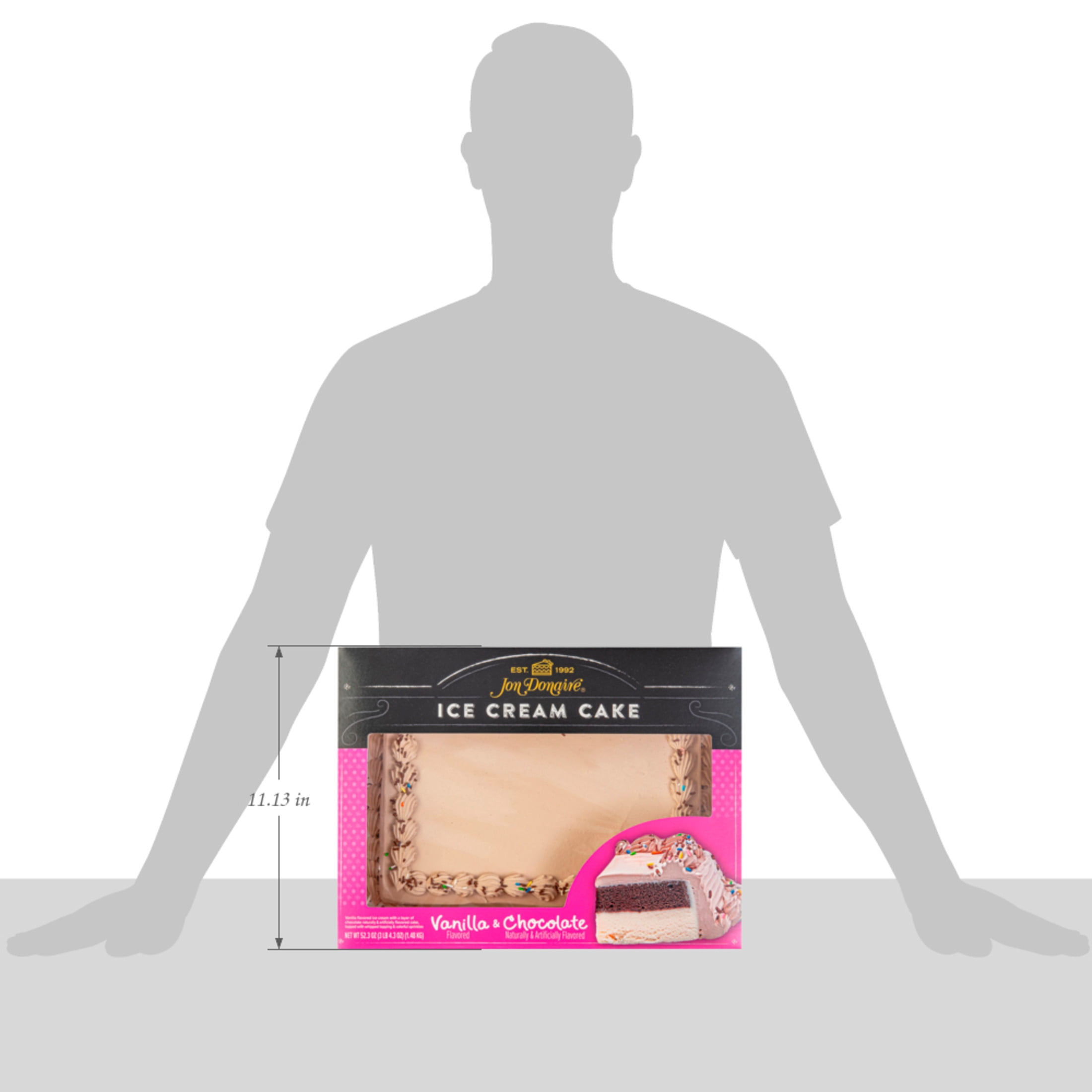 Jon Donaire 1/4 Sheet Ice Cream Cake, Vanilla Ice Cream & Chocolate Cake, Serves 18