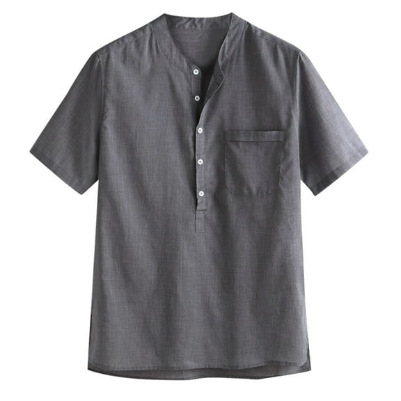 Bcfgryg Summer Men's Cool Thin Breathable Solid Color Button Cotton Shirt Short Sleeve Button Down Shirts Men Gray