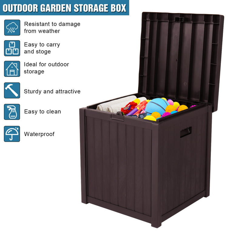 Seizeen Outdoor Storage Box, 51 Gallon Medium Patio Deck Box, All-Weather Patio Storage Container Waterproof, Brown