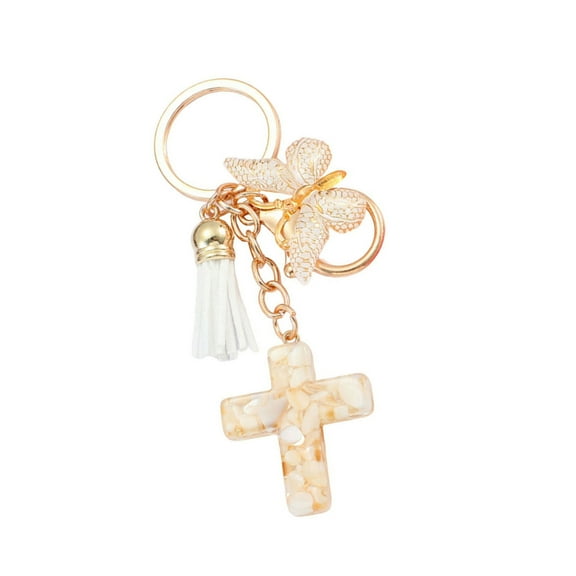 Crosses and Butterfly Keychain with Tassels Bag Charm Ornament for Christian Religious Event and Special Gift Giving