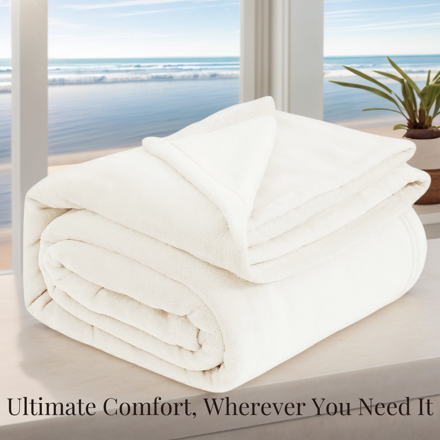 U by Bedsure Fleece Blankets King Size Cream, 260GSM Soft Lightweight Plush Cozy Fuzzy, 107X89 inches