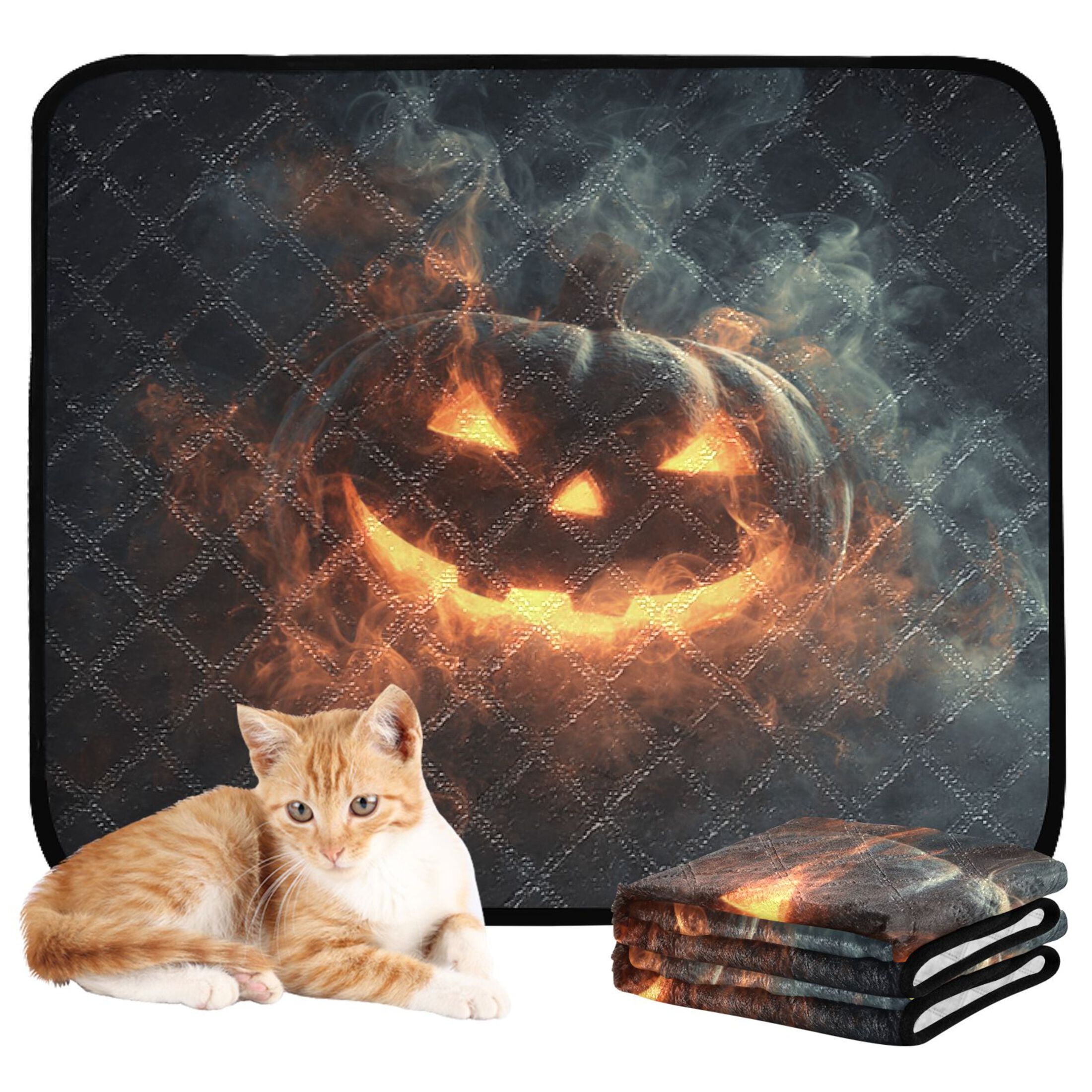 Qxltty Glowing Pumpkin Head Cat litter Pads Pet Set of 2 Diaper Mats Center Anti-leakage Layer Absorbent Soft and Comfortable