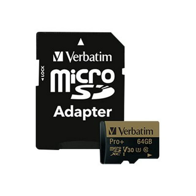 Verbatim 64GB Pro Plus 600X microSDXC Memory Card with Adapter, UHS-I V30 U3 Class 10
