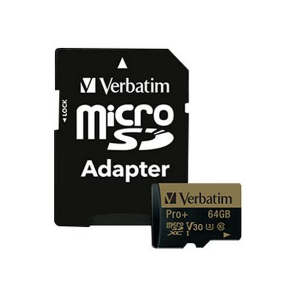 Verbatim 64GB Pro Plus 600X microSDXC Memory Card with Adapter, UHS-I V30 U3 Class 10