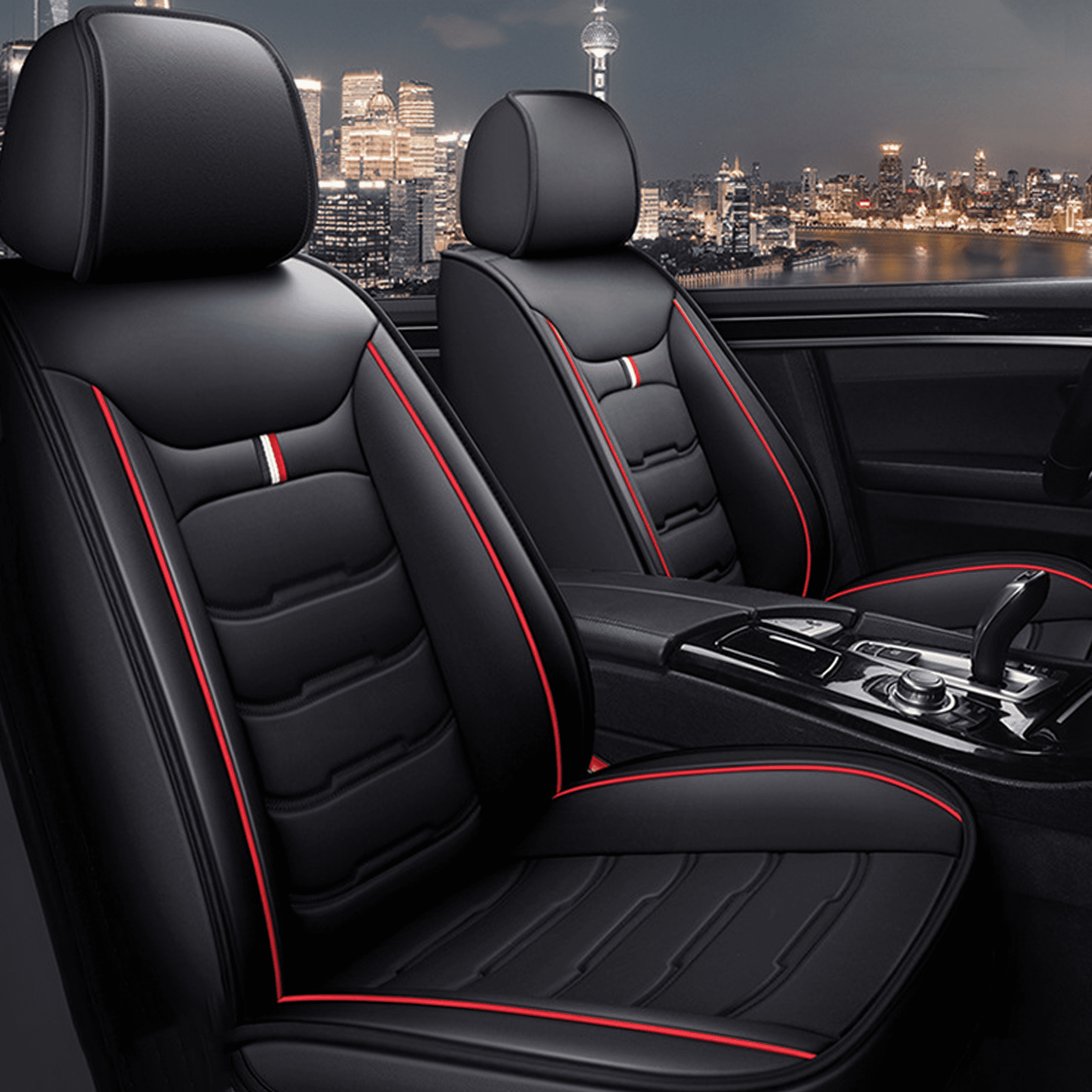 Kenzek Leather Universal Car Seat Covers Full Set, Water Resistant 3D Foam Back Support, Luxury Comfort Automotive 5 Seat Covers All Season Fit for SUV,Sedan,Van, Airbag Compatible Elegance