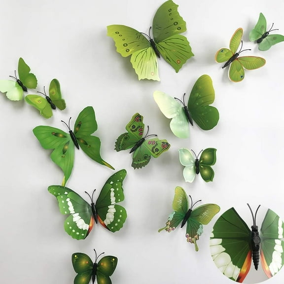36pcs 3D Green Butterfly Wall Stickers PVC Butterflies DIY Art Decor Crafts for Party Room Decor