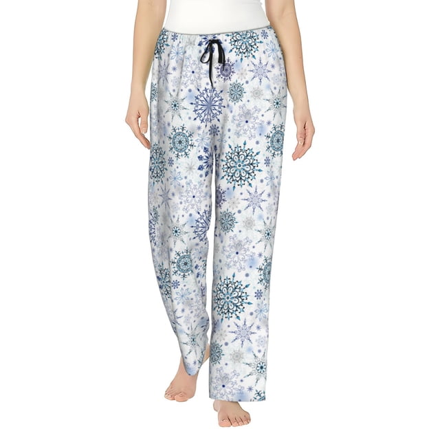 Balery Retro ice blue snowflakes Pantalones de pijama para mujer, pijamas ultraligeros, pantalones de estar por casa-X-Large
