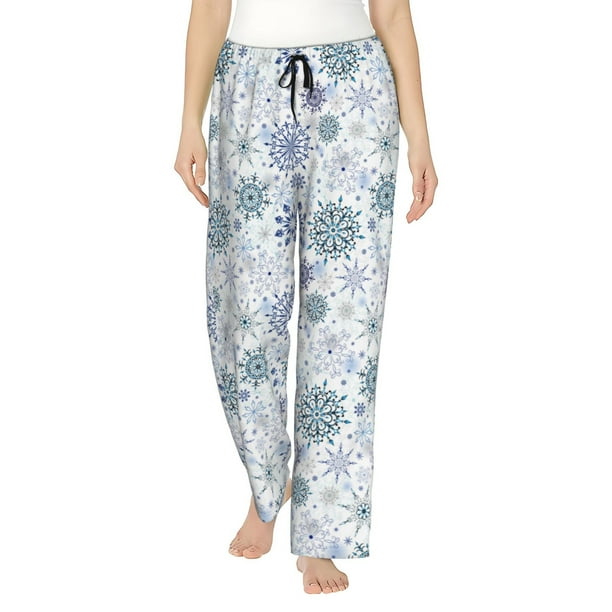 Balery Retro ice blue snowflakes Pantalones de pijama para mujer, pijamas ultraligeros, pantalones de estar por casa-Small