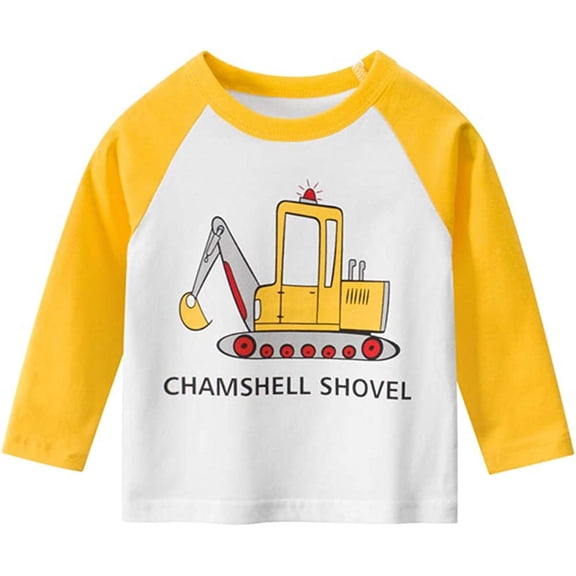 YOUI-GIFTS Infant Toddler Boys Graphic Long Sleeve T-Shirts Kids Little Boys Dinosaur Truck Stripes Tees Tops Autumn Spring
