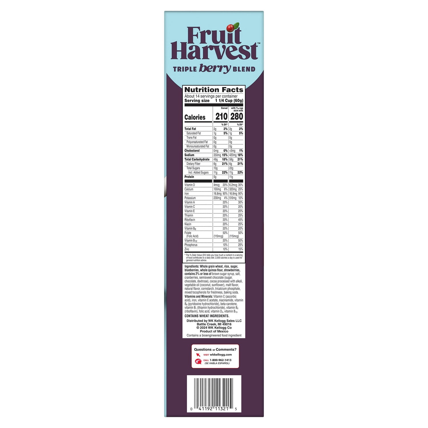 Fruit Harvest Breakfast Cereal Triple Berry Blend, Family Breakfast, 30.6 oz
