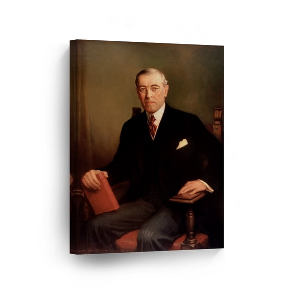 Smile Art Design 28th President of The United States of America Woodrow Wilson Portrait Oil Painting Canvas Wall Art Print American History Political Icon Office Library Living Room Home Decor 12x8