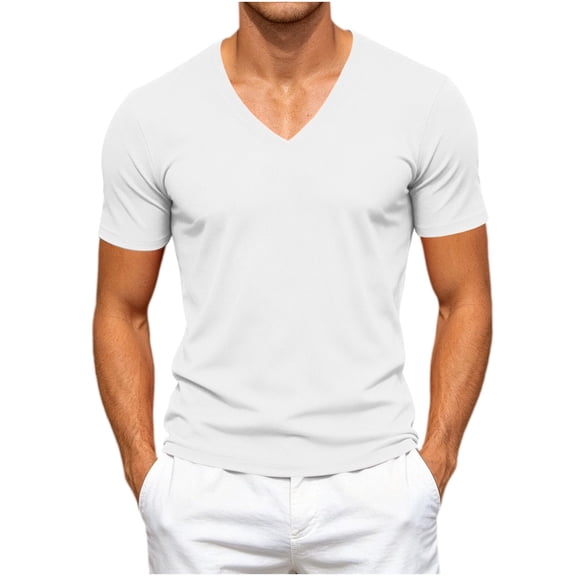 yillto Mens V Neck Shirts Cotton Short Sleeve Breathable Big and Tall Tops Summer Loose Plain Tee
