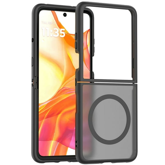 TJS for Motorola Razr 2025/2024 Phone Case, Magnetic Ring TPU Frame Shockproof Slim Protective Back Cover for Moto Razr 2024/2025 (Black)