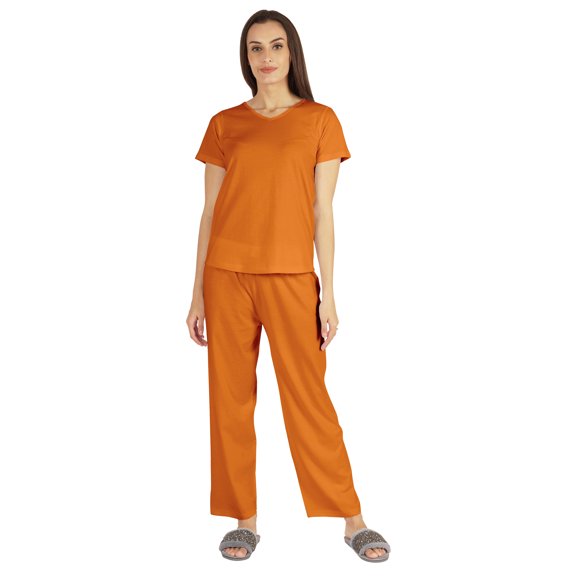 Inkmeso Womens 2Pcs Solid Nightwear Set Short Sleeves Top & Pajama Sets Soft Cotton Loungewear