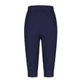 thumbnail image 5 of Lroveb Capri Pants for Women Drawstring Workout Summer Pants Shorts 2024 High Waisted Ruffle Floral Pleated Hem Casual Pants Dark Blue, 5 of 5