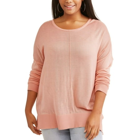 Junior Plus Long Sleeve High Low Crew Sweater