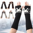 thumbnail image 6 of Fashion Winter Autumn Rabbit Print Warm Long Arm Gloves Half Finger Mittens Knitted Fingerless Gloves Exposed Finger KHAKI, 6 of 8